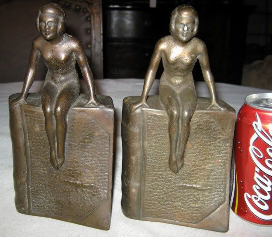 Antique Lg Art Deco Cast Iron Nude Lady Bust Statue Sculpture Book My